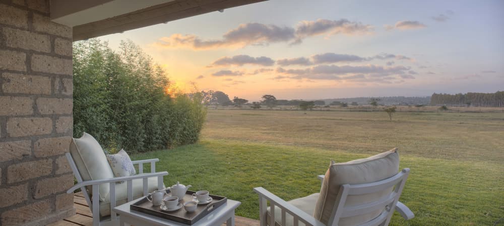Verandah at Soames Hotel at sunset, Nanyuki